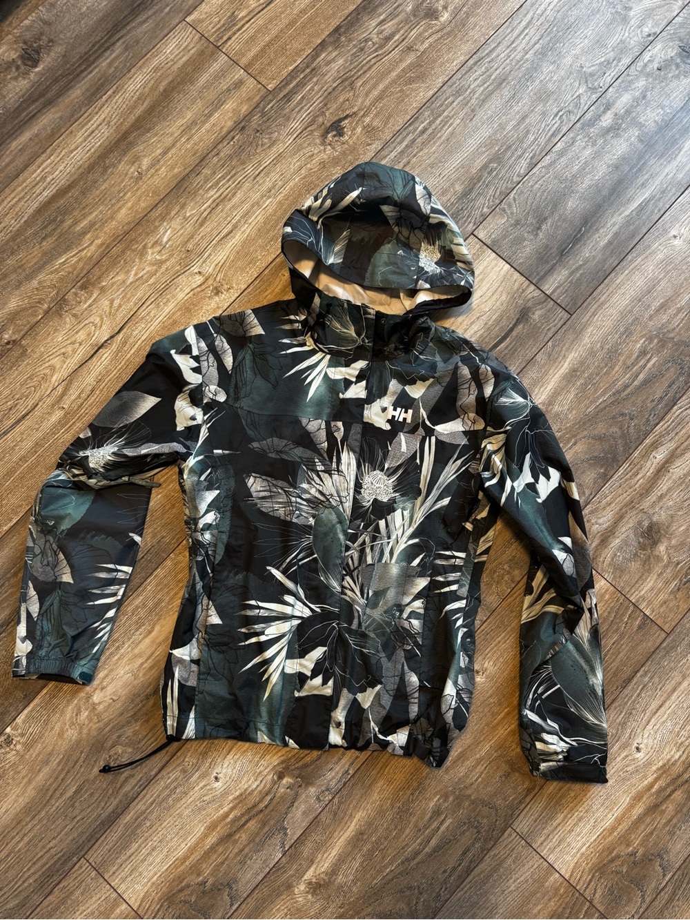 Helly Hansen Green Floral Hooded Shell Jacket